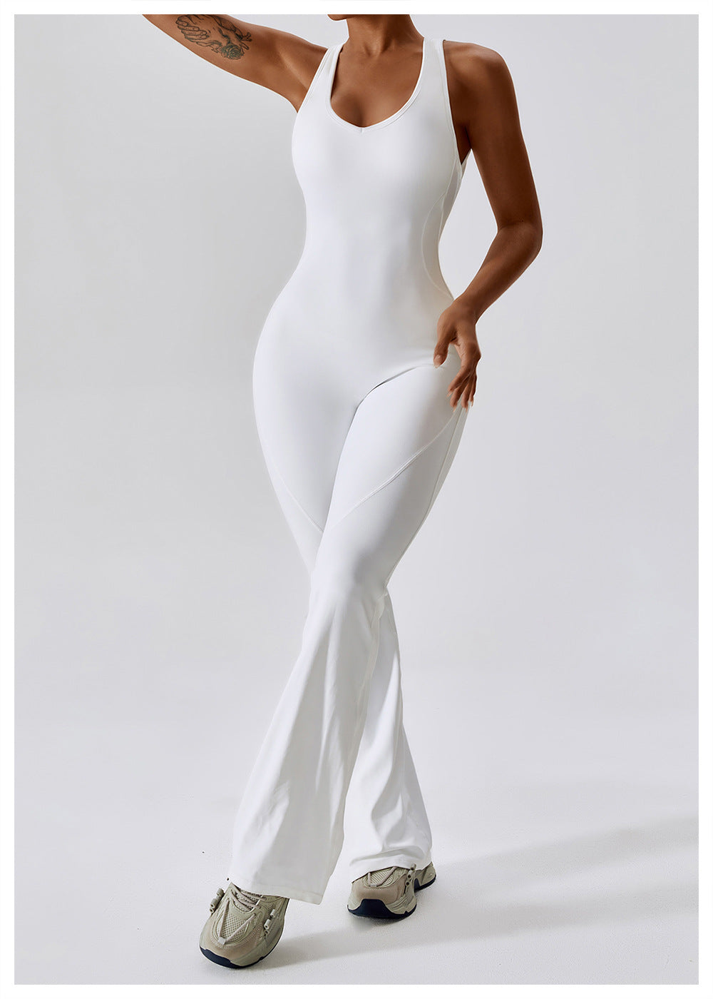 Women's Solid Yoga Jumpsuit - One-Piece Fitness Bodysuit