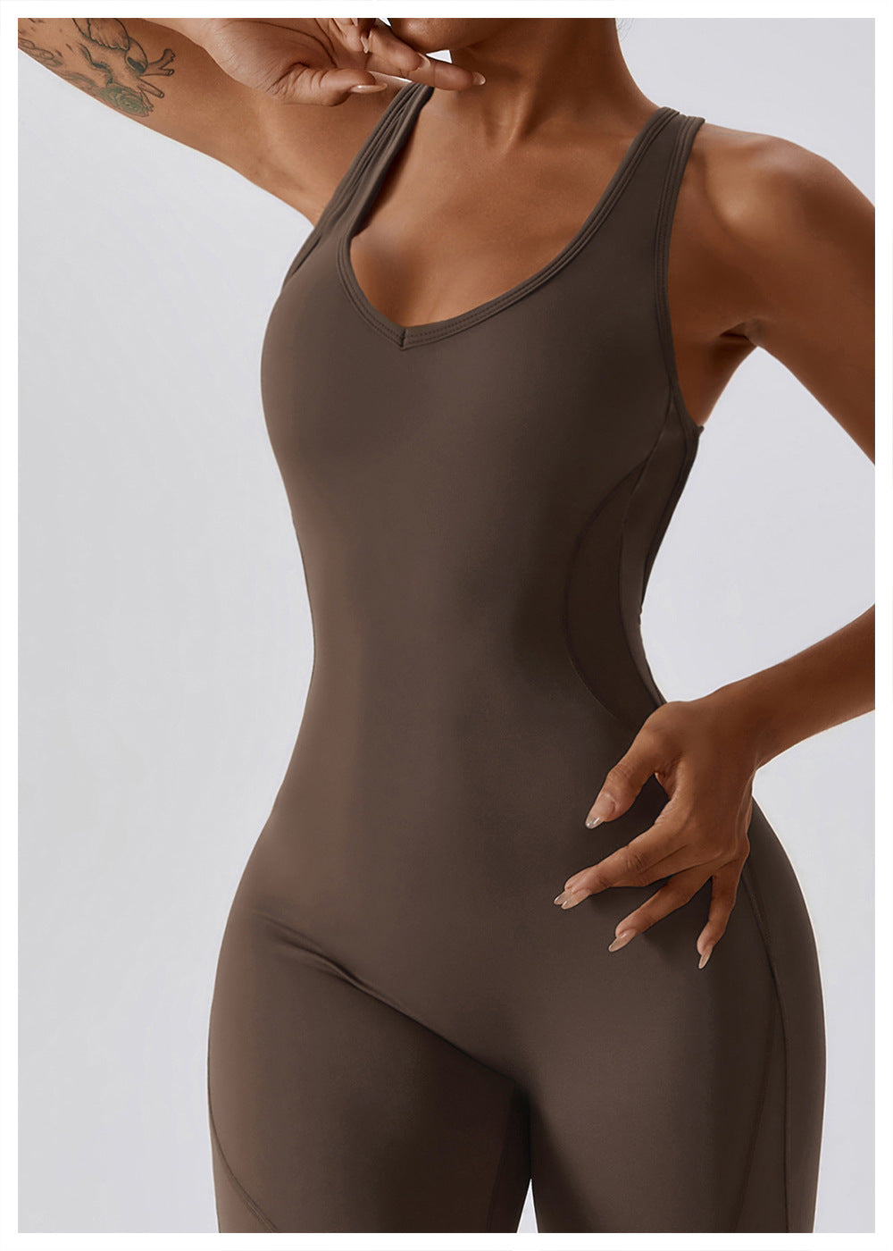 Women's Solid Yoga Jumpsuit - One-Piece Fitness Bodysuit