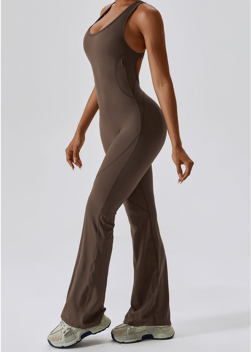 Women's Solid Yoga Jumpsuit - One-Piece Fitness Bodysuit