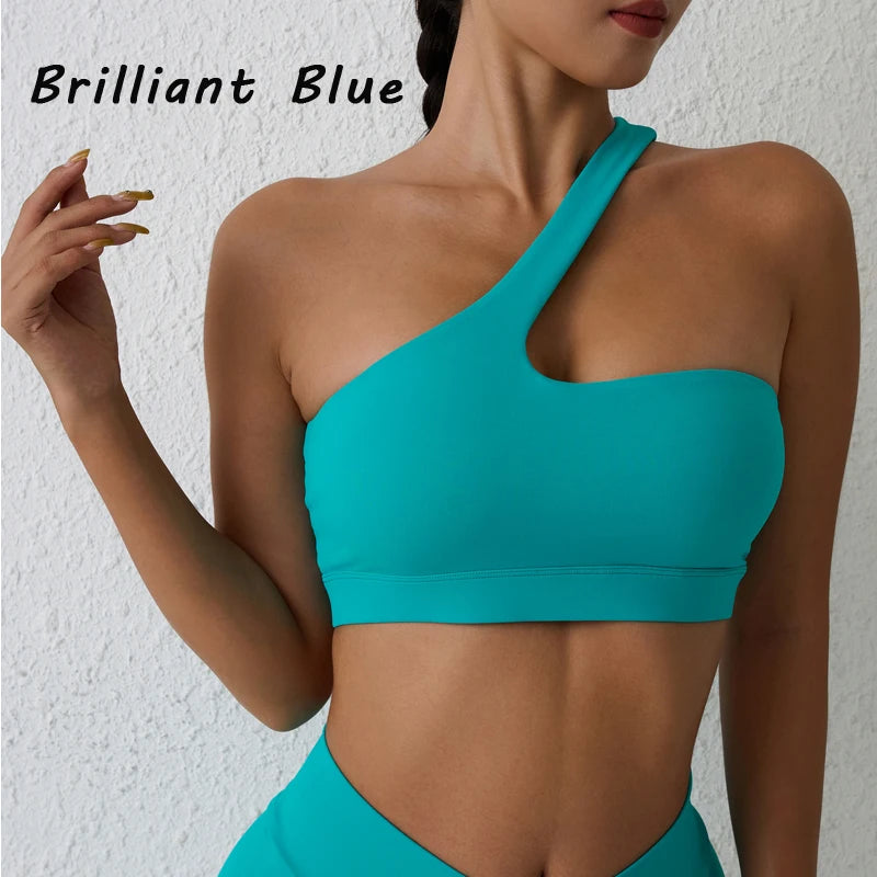 One-Shoulder Sexy Sports Bra Yoga Fitness Training Outwear with Detachable Beauty Back Design for Women