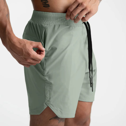 2024 Men'S Running Shorts Single-Layer Woven Quick Dry Gym Solid Color Fitness Sports Casual Workout Sportswear Fifth Pants New