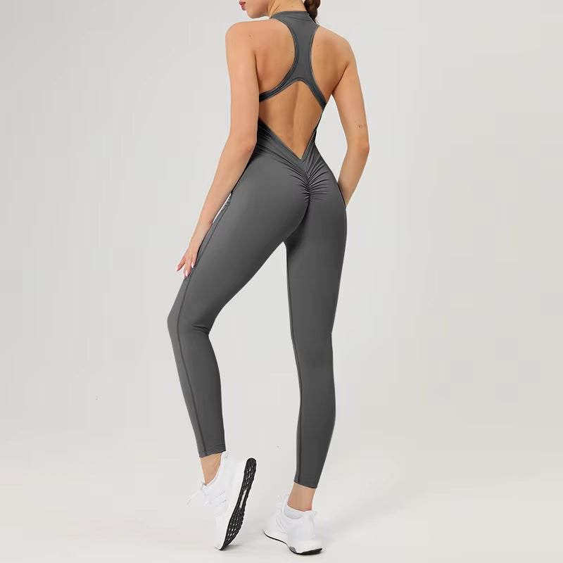 Scrunch Gym Jumpsuit Women'S Fitness Suit Short Sets Sports Overalls for Woman Tracksuit Yoga Clothing Zipper Workout Sportswear
