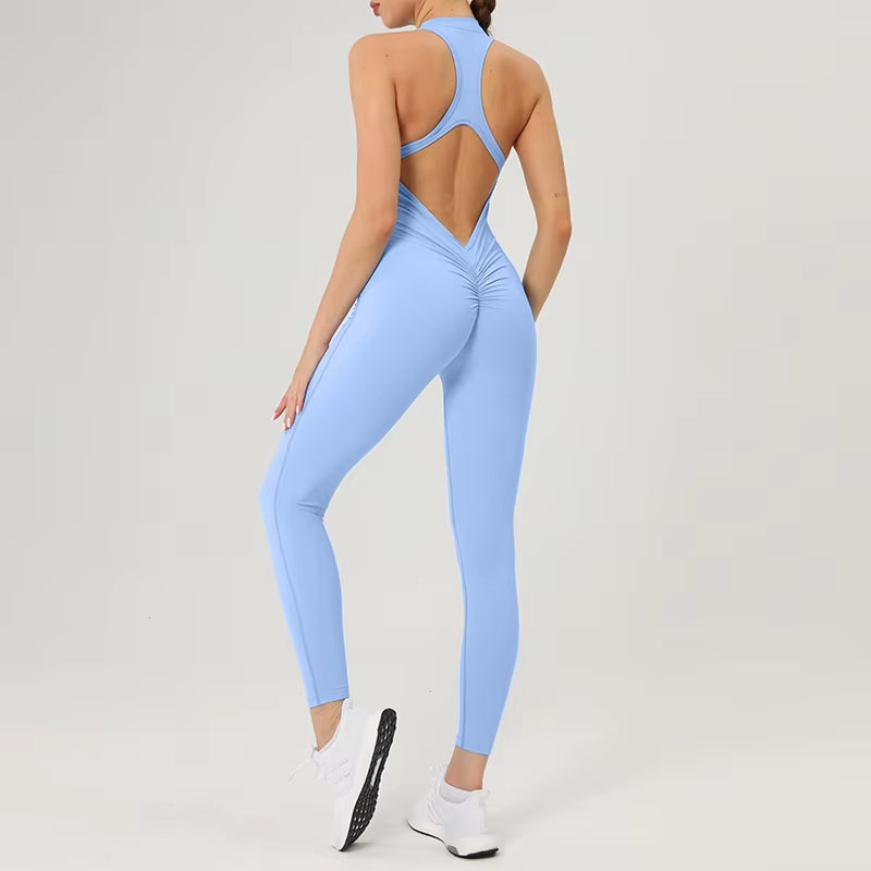 Scrunch Gym Jumpsuit Women'S Fitness Suit Short Sets Sports Overalls for Woman Tracksuit Yoga Clothing Zipper Workout Sportswear