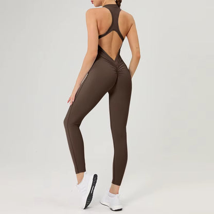 Scrunch Gym Jumpsuit Women'S Fitness Suit Short Sets Sports Overalls for Woman Tracksuit Yoga Clothing Zipper Workout Sportswear